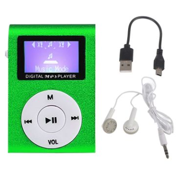 Green Mini Lavalier MP3 Player with Screen & Earphone+Cable - 1