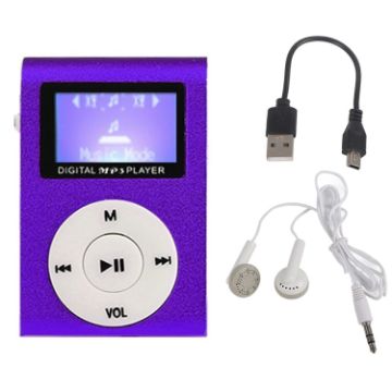 Purple Mini Lavalier MP3 Player with Screen, Earphone & Cable - 1