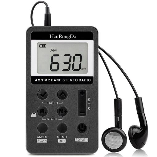 Portable HRD-103 FM/AM Radio with Lanyard & Headset (Black) - 1
