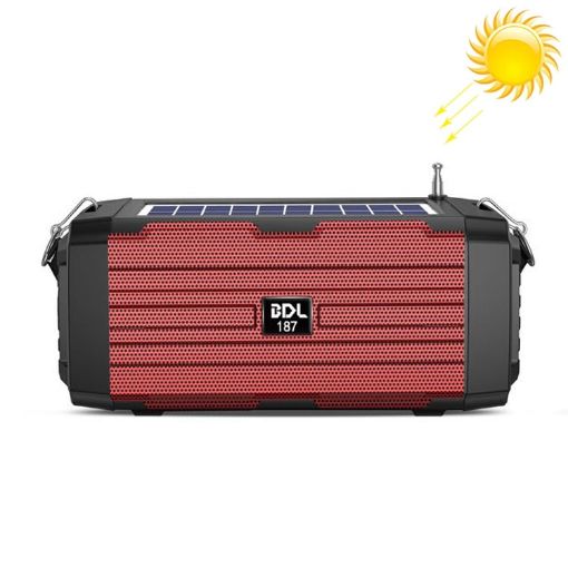 Red Solar Bluetooth Speaker with LED Light and FM Radio BDL-187 - 1
