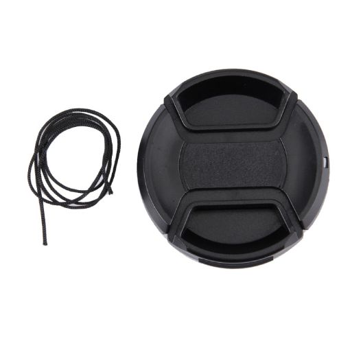 55mm Black Camera Lens Cap with Center Pinch Design - 1