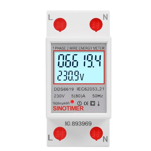 SINOTIMER DDS6619 80A 230V Din Rail Energy Meter with Backlight - 1