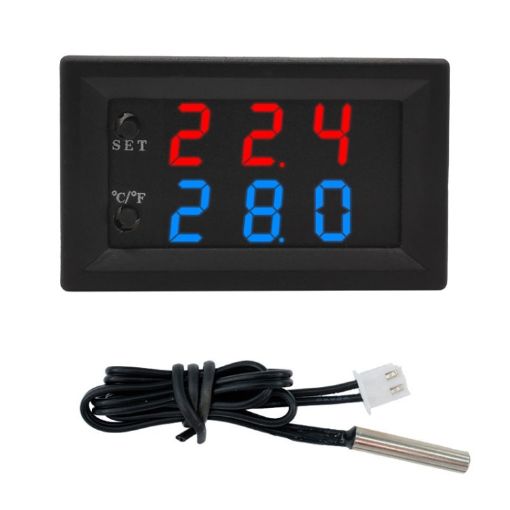 W2809 Dual Display Thermostat NTC Temperature Control (Black) - 1