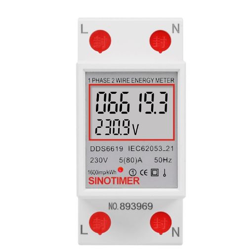 SINOTIMER DDS6619 80A 230V Din Rail Energy Meter Without Backlight - 1