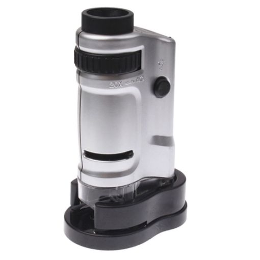 Pocket Microscope 20X-40X Zoom Lens with LED Light (Silver) - 1
