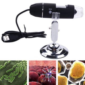 USB Digital Microscope 1000X with 0.3MP Sensor & Stand - 8 LED, Black - 1