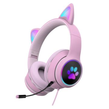 AKZ-022 Pink Cat Ear LED Headset with USB + 3.5mm & Mic - 1