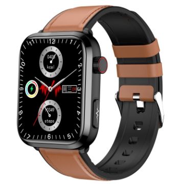 ET210 1.91" IPS Waterproof Leather Smartwatch, ECG & Temp Monitoring - 1