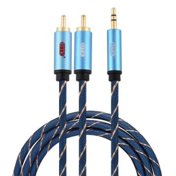 EMK 3.5mm Jack to 2 RCA Gold Audio Cable, 1.5m, Dark Blue - 1
