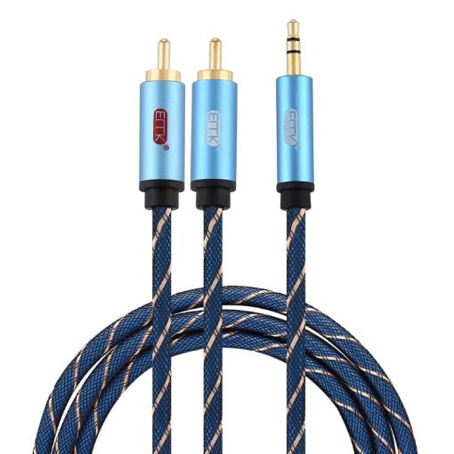 EMK 3.5mm Jack to 2 RCA Gold Audio Cable, 1.5m, Dark Blue - 1