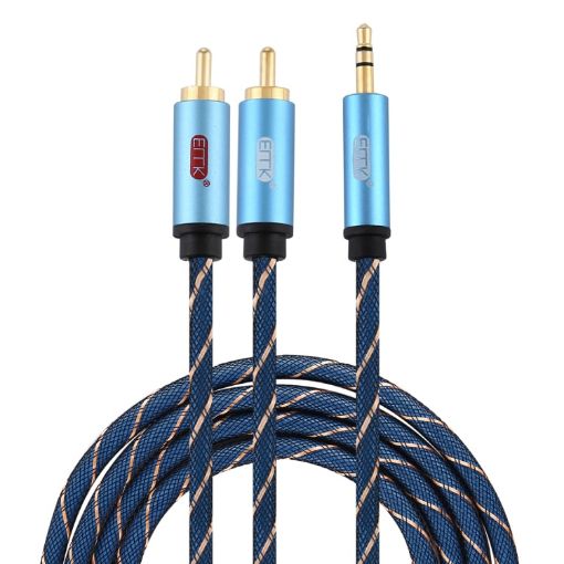 EMK 3.5mm to 2 RCA Gold Plated Audio Cable, 2m, Dark Blue - 1