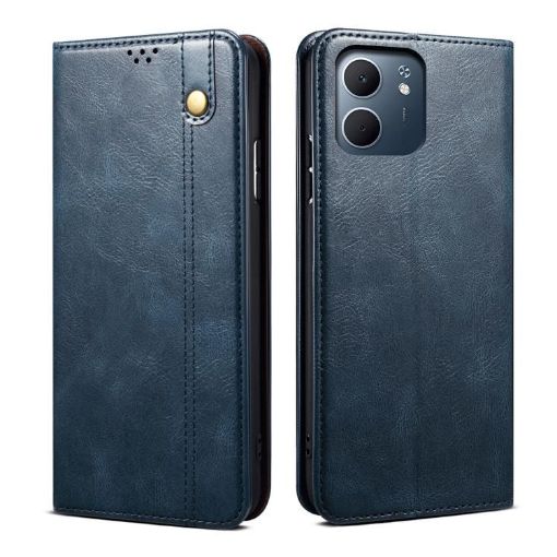 OPPO A5x 4G/5G Leather Case - Oil Wax Crazy Horse Texture (Navy Blue) - 1