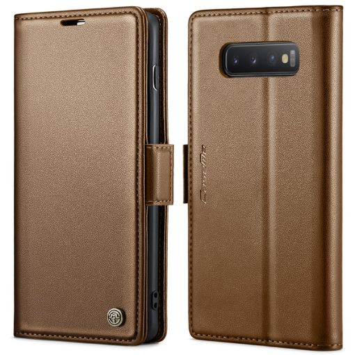 Samsung Galaxy S10+ CaseMe 023 Leather RFID Anti-theft Case (Brown) - 1