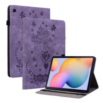 Butterfly Rose Embossed Leather Case for Galaxy Tab S5e (Purple) - 1