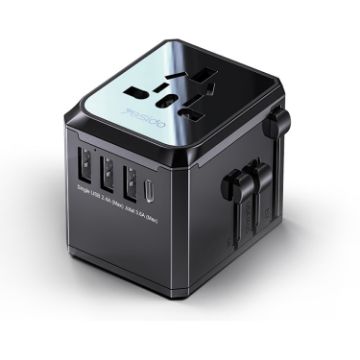 Yesido MC-10 Universal Travel Adapter: 3 USB + Type-C Ports, Black - 1