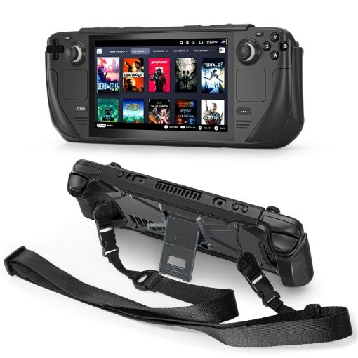 Steam Deck Shockproof Case with Holder & Strap (Black) - 1