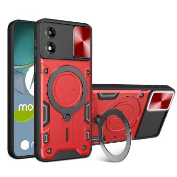 Moto E13 CD Texture Camshield Case with Magnetic Holder (Red) - 1