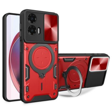 Moto G35 Red Camshield Case with CD Texture & Magnetic Holder - 1