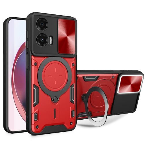 Moto G35 Red Camshield Case with CD Texture & Magnetic Holder - 1