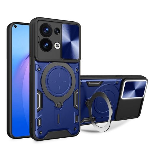 OPPO Reno8 5G Blue Camshield Magnetic Holder Phone Case - 1