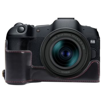 For Canon EOS R8 PU Leather Camera Half Case Base, 1/4" Thread, Black - 1