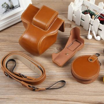 Canon EOS R50 Magnetic Leather Camera Case Bag with Strap, Brown - 1