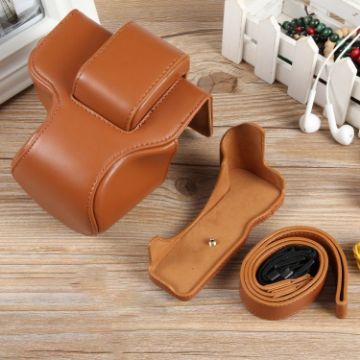 Canon EOS R50 Magnetic Leather Camera Case Bag with Strap, Brown - 1