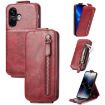 Red Leather Flip Case for Ulefone Note 16 Pro with Zipper Wallet - 1