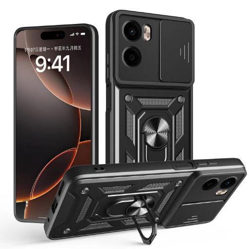 Moto G05 Case: Sliding Camera Cover, TPU+PC, Black - 1