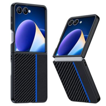 Samsung Galaxy Z Flip7 Carbon Fiber Texture Phone Case (Black Blue) - 1