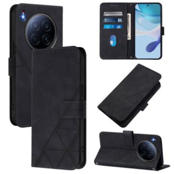 Tecno Camon 40 Premier 3D Embossed Crossbody Flip Phone Case, Black - 1