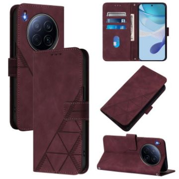 Tecno Camon 40 Premier Wine Red 3D Embossed Leather Flip Case - 1
