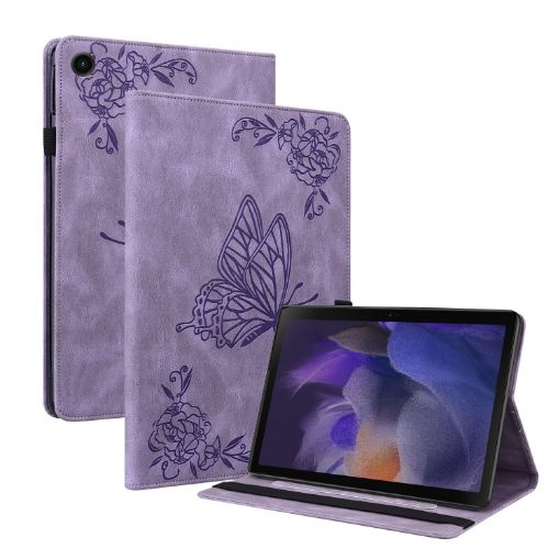 Samsung Galaxy Tab 9+ Purple Butterfly Flower Leather Case - 1