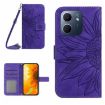 OPPO A5x Sun Flower Embossed Leather Case with Lanyard (Dark Purple) - 1