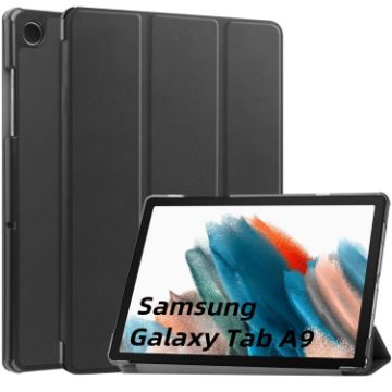 Samsung Galaxy Tab A9 Leather Case, Black 3-Fold Holder - 1