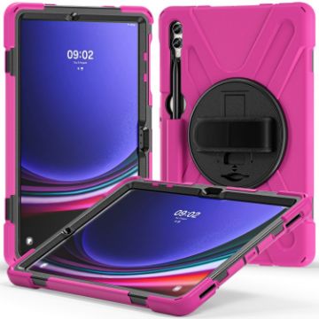 Samsung Galaxy Tab S9+/S8+ Rugged Rotatable Kickstand Case (Rose Red) - 1