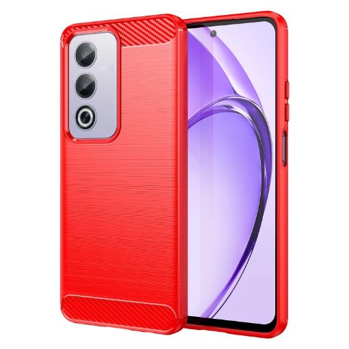 OPPO A3 Red TPU Phone Case with Carbon Fiber Texture - 1