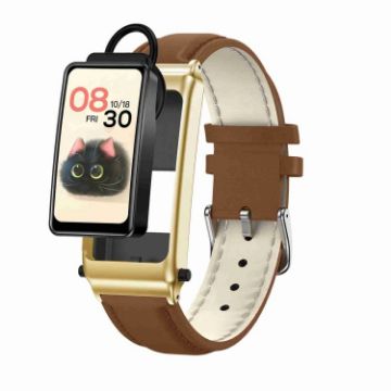 K80 1.57" Gold Leather Band IP67 Smart Watch with Earphone Bluetooth Call - 1