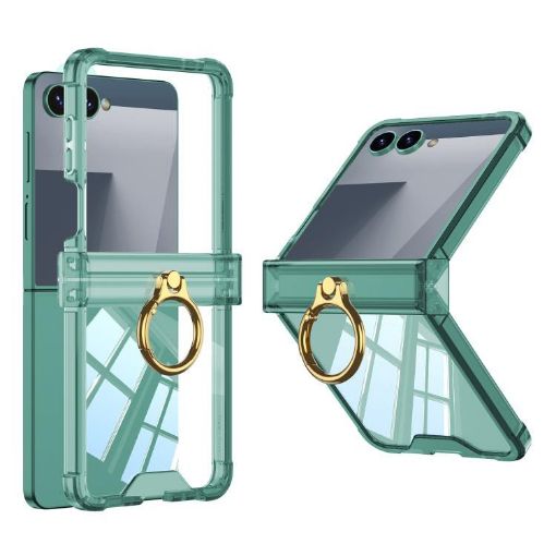 Galaxy Z Flip7 5G Airbag Silicone Case with Ring Holder (Green) - 1