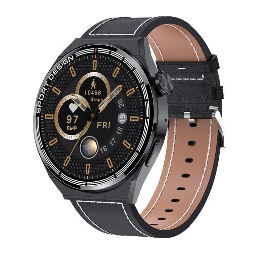 HDT MAX 1.60" Black Dial Leather Band IP68 Smart Watch Bluetooth Call - 1