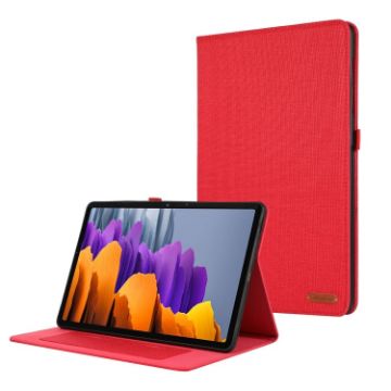 Galaxy Tab S10 FE/S9 FE Red Fabric Flip Leather Case - 1