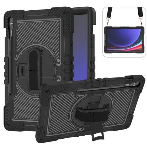 Samsung Galaxy Tab S9+ 360 Rotation Silicone Case (Black) - 1