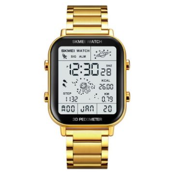 SKMEI 1888 Gold Stainless Steel Waterproof Sports Digital Watch - 1