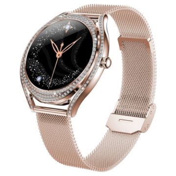 V66 1.28" BT5.0 Smart Watch, Heart Rate/Sleep, Steel Strap Gold - 1