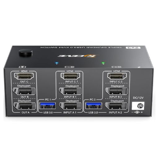 8K 30Hz Triple Monitor KVM Switch, USB3.0 DP+HDMI, EU Plug - 1