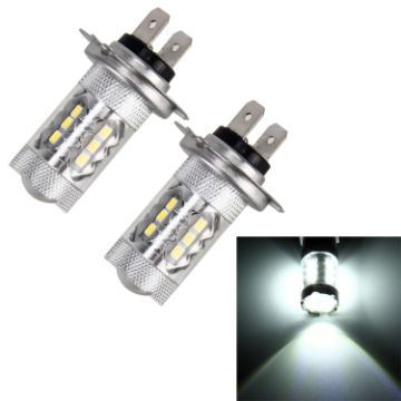 H7 5W Auto Fog Lights - 16 SMD-2835 LED Bulbs, White, 250LM, 2PCS - 1