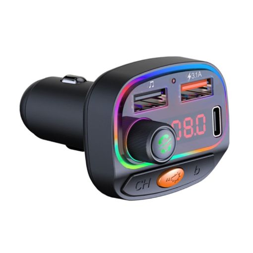 C15 Car Charger 3.1A+Type-C USB, Bluetooth FM Transmitter Light - 1