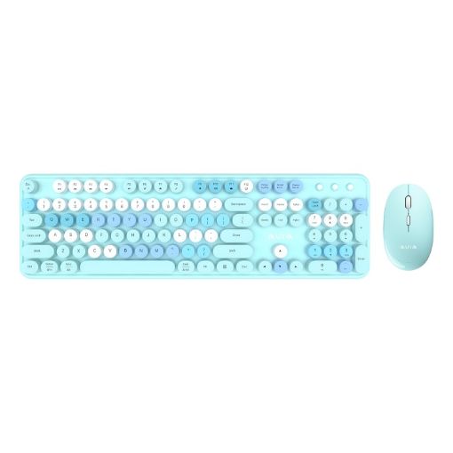 AULA AC306 Retro Wireless Keyboard + Mouse Combo, Blue Colorful - 1