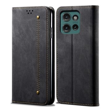 Motorola Edge 50 5G Flip Leather Phone Case, Denim Texture, Black - 1