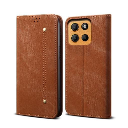 Moto G15 Denim Texture Brown Flip Leather Case - 1